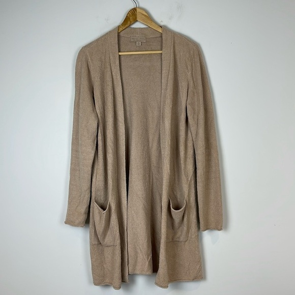 Barefoot Dreams CozyChic Lite OPEN FRONT CARDIGAN Sweater in Beige Size Medium - Picture 2 of 9